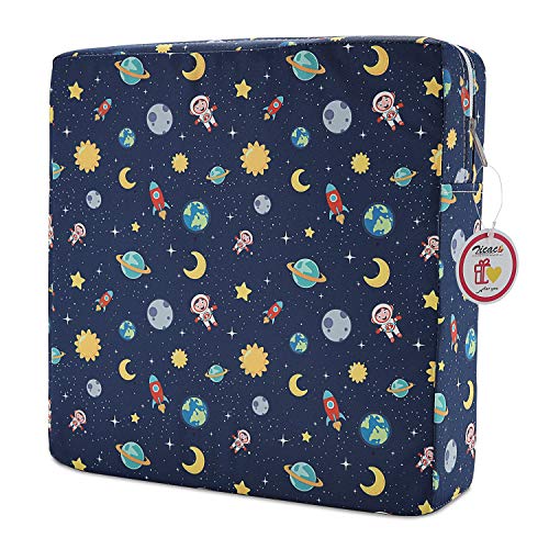 Zicac Portable Réhausseur Coussin de Siège Chaise Haute avec Boucle de Sécurité pour Repas Voyage de Bébé Bambin Enfant Tout-Petit Motif de Cartoon Animaux Coloré (Bleu Minéral)