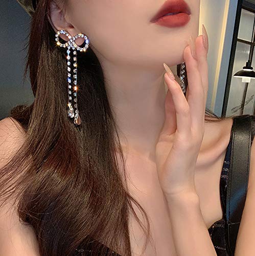 Missgrace Women Bohemian Dainty Dangle Bowknot Tassels Statement Earrings Trendy Unique Full Rhinestones Shiny Bar Disco Earrings Set Jewelry For Women (Pattern 6) #TOP1