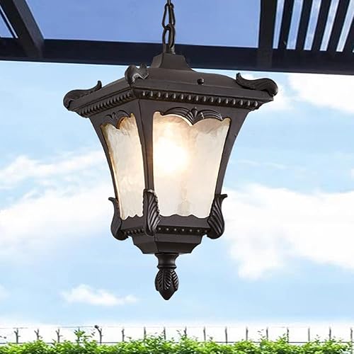 Lámpara de Araña, Lámpara Colgante Exterior de Vidrio Al Aire Libre E27 Patio Exterior Impermeable Lámpara Colgante de Aluminio Rural Paisaje