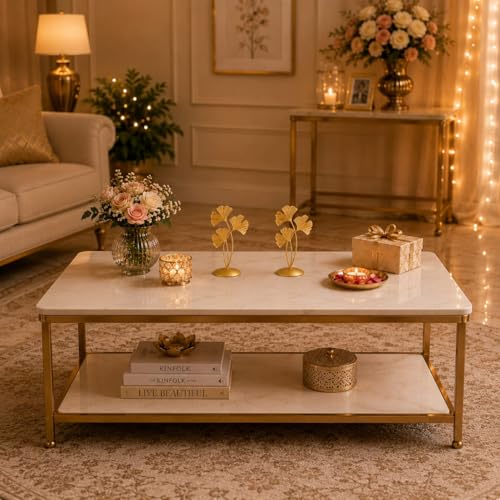 Image of (Set of 2) Iron Gold Plated 3 Leaf Shape 7.5 Inches Table Stand for Home & Living Room Decor | Metal Ginkgo Leaf Showpiece for Office, Bedroom & Shelf Decoration | Decorative Items for Home
