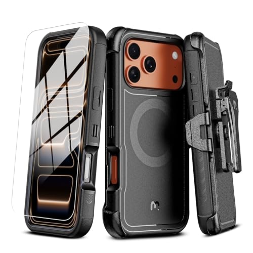 M MYBAT PRO For iPhone 17 Pro Max Case with Belt Clip Holster Maverick Series 17 Pro Max Case[Compatible with Magsafe]w/Screen Protector Anti-Drop with 360Rotating Kickstand Heavy Duty Protection