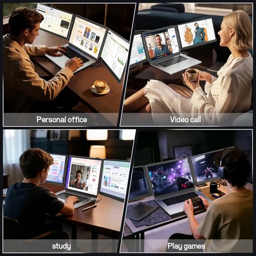 Image of Laptop Screen Extender, 14'' FHD 1080P Ultra-Slim Triple Portable Monitor for Laptops, Two Cable USB-C Travel Monitor Extender Plug & Play for 13 inch-17 inch Laptop, Compatible with Wins /Mac /Android /Chrome
