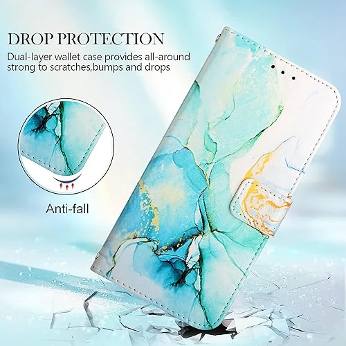 Image of ClickCase Marble Series Faux Leather Back Case Card Holder Wallet with Magnetic Closure Flip Cover for iPhone 15 Plus (Marble Green)