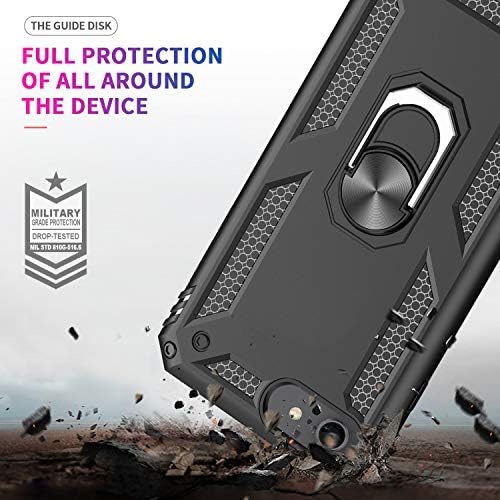 LeYi for iPhone SE 2020 Case,iPhone SE 3 2022 Case and 2 Tempered Glass Screen Protector,Ring Holder Military Grade Protective Silicone Shockproof Tough Armour Hard Mobile Phone Cover, Black