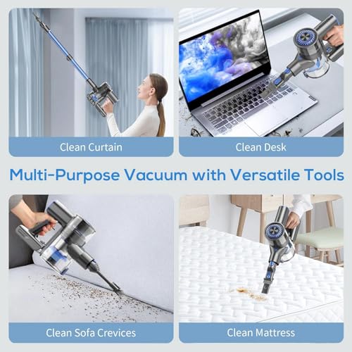 Image of Cordless Vacuum Cleaner, 6 in 1 Lightweight Stick Vacuum with Rechargeable Battery, Handheld Conversion, LED Headlights & 180 Swivel Brush, for Hardwood Floor Carpet Pet Hair Stairs Car(Blue)