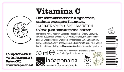 La Saponaria | Vitamina C Siero viso illuminante e antimacchia, Schiarisce le macchie e compatta la texture, Antiossidante, Ideale per tutti i tipi di pelle, 30ml - 9