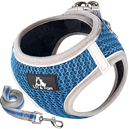 Lil&Fam 犬 ハーネス 胴輪 リードセット 身体に優しい 反射材付き メッシュ 小型犬 中型犬 猫 (ブルー, Mサイズ)（Amazon）