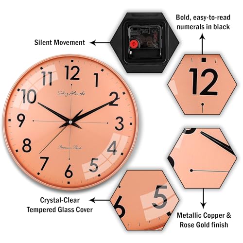Image of Sehaz Artworks Wall Clock for Living Room Stylish | Wall Watch for Living Room Stylish | Traditional Wall Clock for Hall Big Size | Metal Dial - Copper 32x32 CM