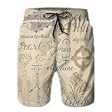 Fijación: cordón vbndfghjd Shorts de baño de Secado rápido para Hombres Shorts de Playa con Conjunto de símbolos Zodiaco Piscis colección de Peces línea astrológica Arte horóscopo Grabado XL