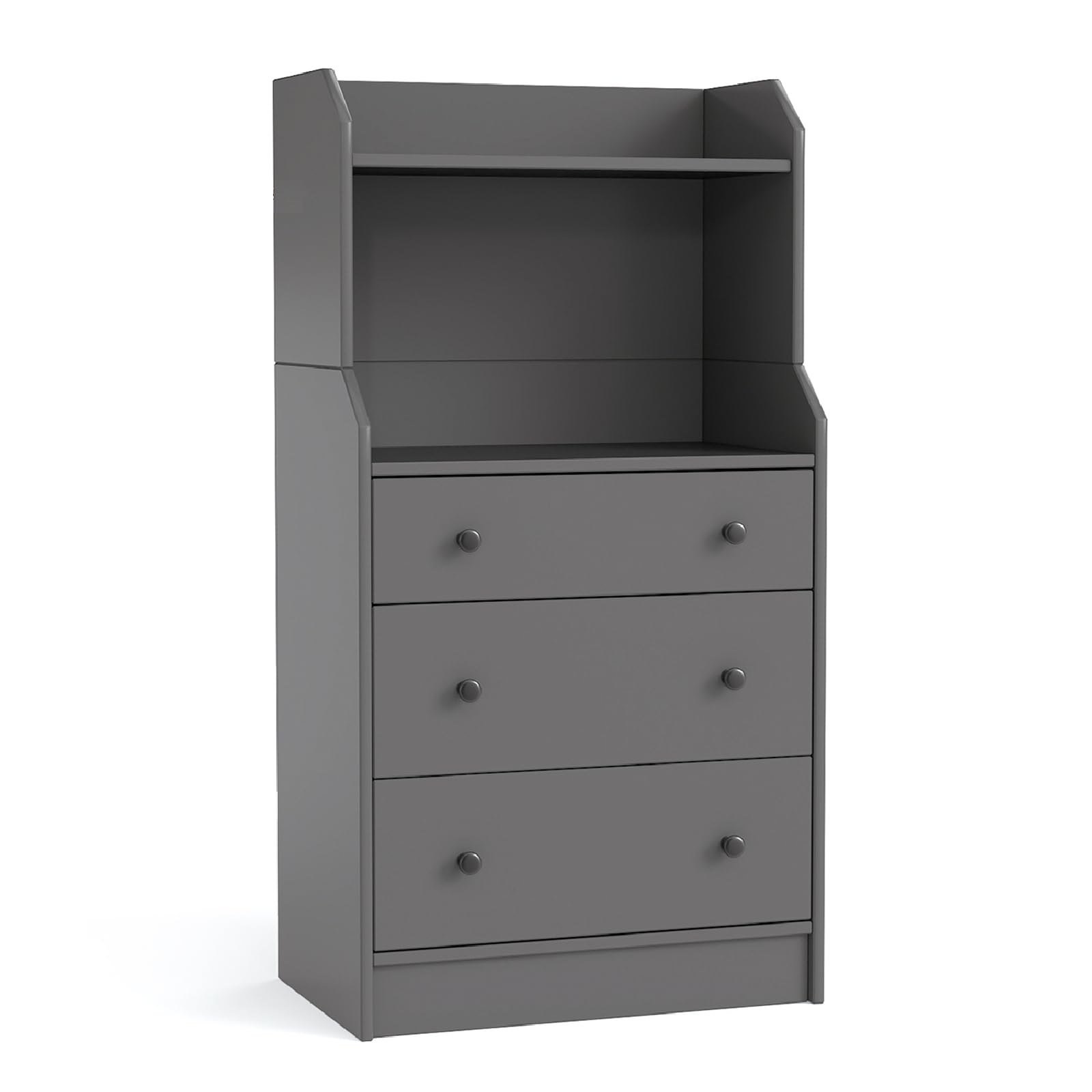 COSTWAY Wooden Chest of Drawers, 3-Drawer Dresser with Shelves & Anti-Tipping Device, Freestanding Storage Cabinet Chest Cupboard Organiser Unit for Bedroom, Living Room, Closet and Hallway (Grey)