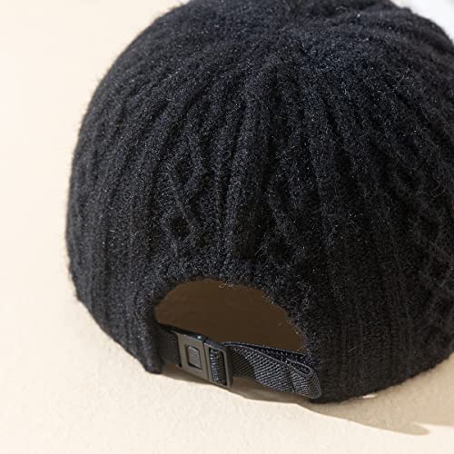 Hinyboeh Women's Knit Visor Beanie Baseball Cap Cold Weather Warm Winter Newsboy Cap Beret Hat Black #TOP1