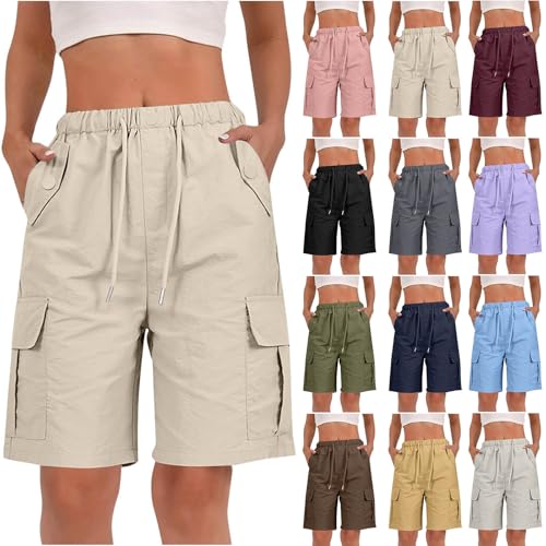 Cargo Shorts Women UK Sale Clearance, Ladies Bermuda Shorts Baggy Short Cargo Pants with Multiple Pockets Summer Drawstring Elasticated Waist Half Pants for Outdoor Hiking Work Travel Golf