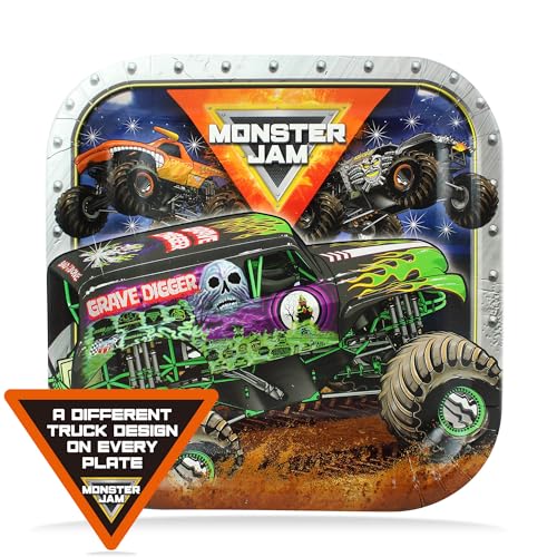 Monster Jam Dinner Plates 9 Inch 8-Pack - Monster Truck Variety Pack with Grave Digger El Toro Loco & More - Birthday Party Supplies