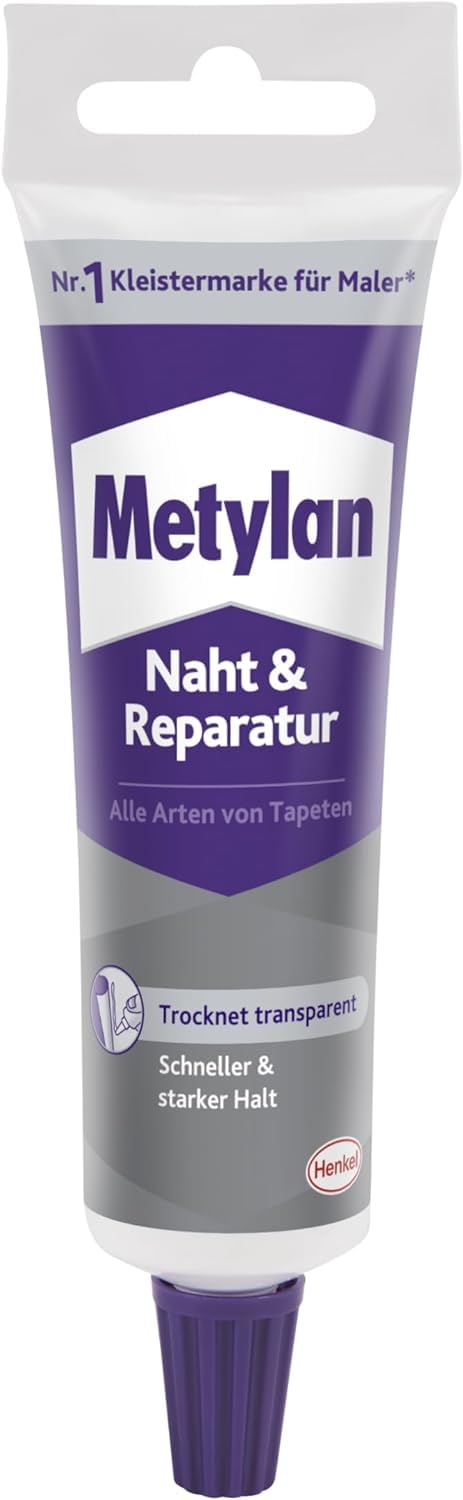 Metylan Papier, Tapetenkleister (1x125g) & Metylan Bordüren Klebstoff (1x250g) & Metylan Naht- und Reparaturkleber (1x60g) & Metylan Tapetenablöser Aktiv-Konzentrat (1x0,5l)
