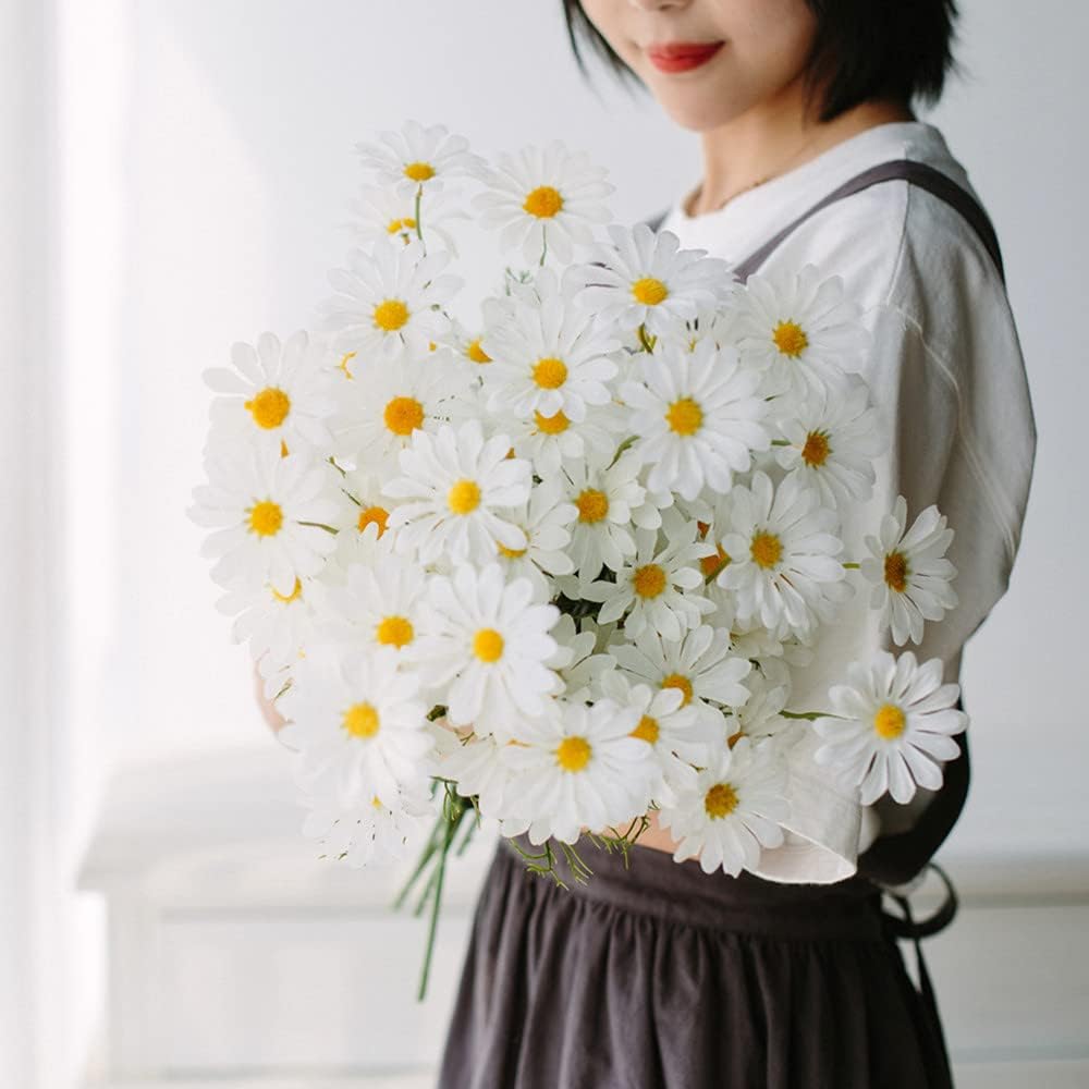 15 Bundles Artificial Flowers White Artificial Daisy Flowers UV Resistant Outdoor Fake Wildflowers with Stems Faux Greenery Shrubs Plants Arrangements for Wedding Decoration Home Garden Decoration - Image 3