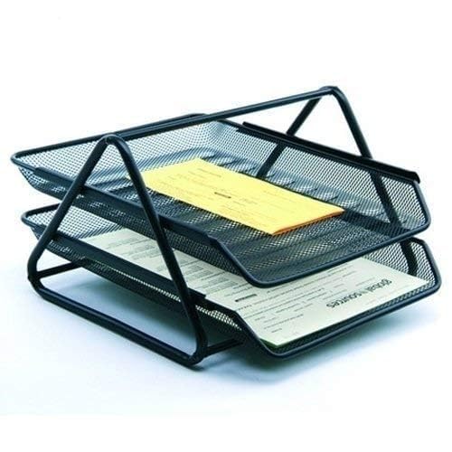 Drumil 2-Tier A4 Metal Mesh Paper Tray Desk Organizer | Stackable Office File Document Letter Holder | Heavy-Duty Desktop Paper Storage for Home, Office & Workspace (Black)-image-27