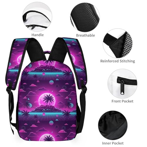 Travel Bookbag Set with Lunch Bags and Cosmetic Bag Hawaiian Coconut Palm Tree Ocean Moon Backpack with Lunch Box Storage Bag Backpack Bookbag Set3