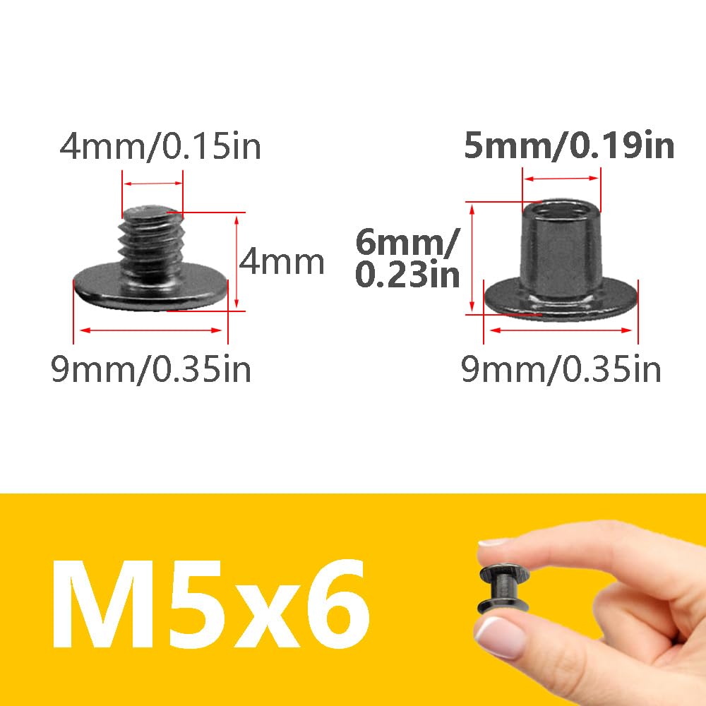 Hocansen 50 Set Chicago Screws M5x6mm Leather Screw Nail Rivet Chicago Bolts Button Metal Binding Screws Posts Round Flat Head Stud Screw for Leather Craft and Bookbinding (Gunmetal/M5x6mm) - Image 2
