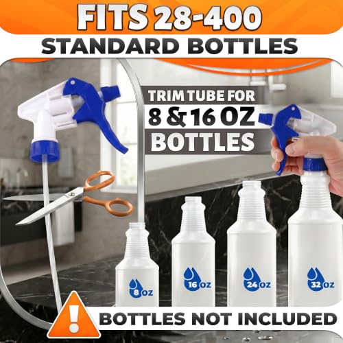 Image of 12 Pcs Spray Bottle Nozzle Replacement Pack - Heavy Duty Leak-Proof Trigger Sprayer for Cleaning Crews, Garden, Pet Care, Auto Detailing & Kitchen - Fits 8, 16, 24, 32 oz Bottles, 28-400 Thread (Blue)