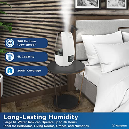 Westinghouse Digital Cool Mist Ultrasonic Humidifier For Bedrooms, 6L Top Fill Humidifier With Essential Oil Diffuser, Adjustable Mist Volume And Humidity Control #TOP3