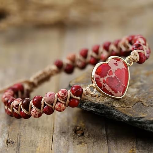 Image of Women Boho Wrap Bracelet,Handmade Natural Stone Crystal Emperor Beads Heart Bracelet, Fashion Bohemian Jewelry Gift for Women