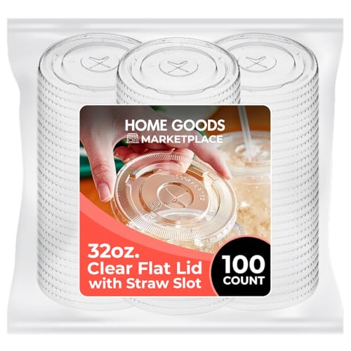 Clear Plastic Cup Lids (Large) Fits 32 Ounce Cups 100 Count Leak-Proof & Durable | Perfect for Large Beverages Iced Coffee Smoothies & More (cups not included)