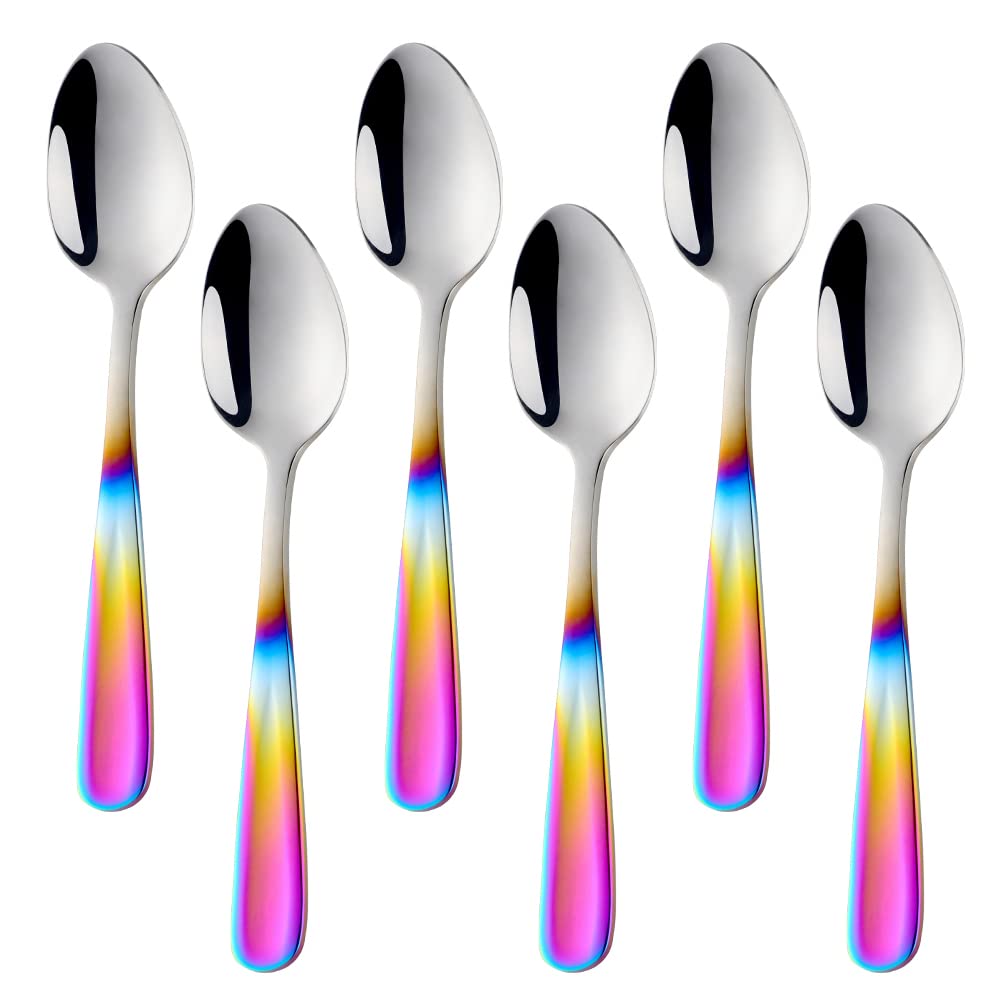 BISDARUN 8-Piece Coffee Spoon Set Stainless Steel Gradient Rainbow Teaspoon Mocha Spoon Dessert Spoon 13.5CM(5.3 Inch)