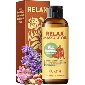 Relax Massage Oil for Massage Therapy – Spa Quality Warming Massage Oil – Body Oils for Women & Men – Lavender Oil, Jojoba Oil, Rose Geranium Oil & Vitamin E Oil 3.38 Fl Oz