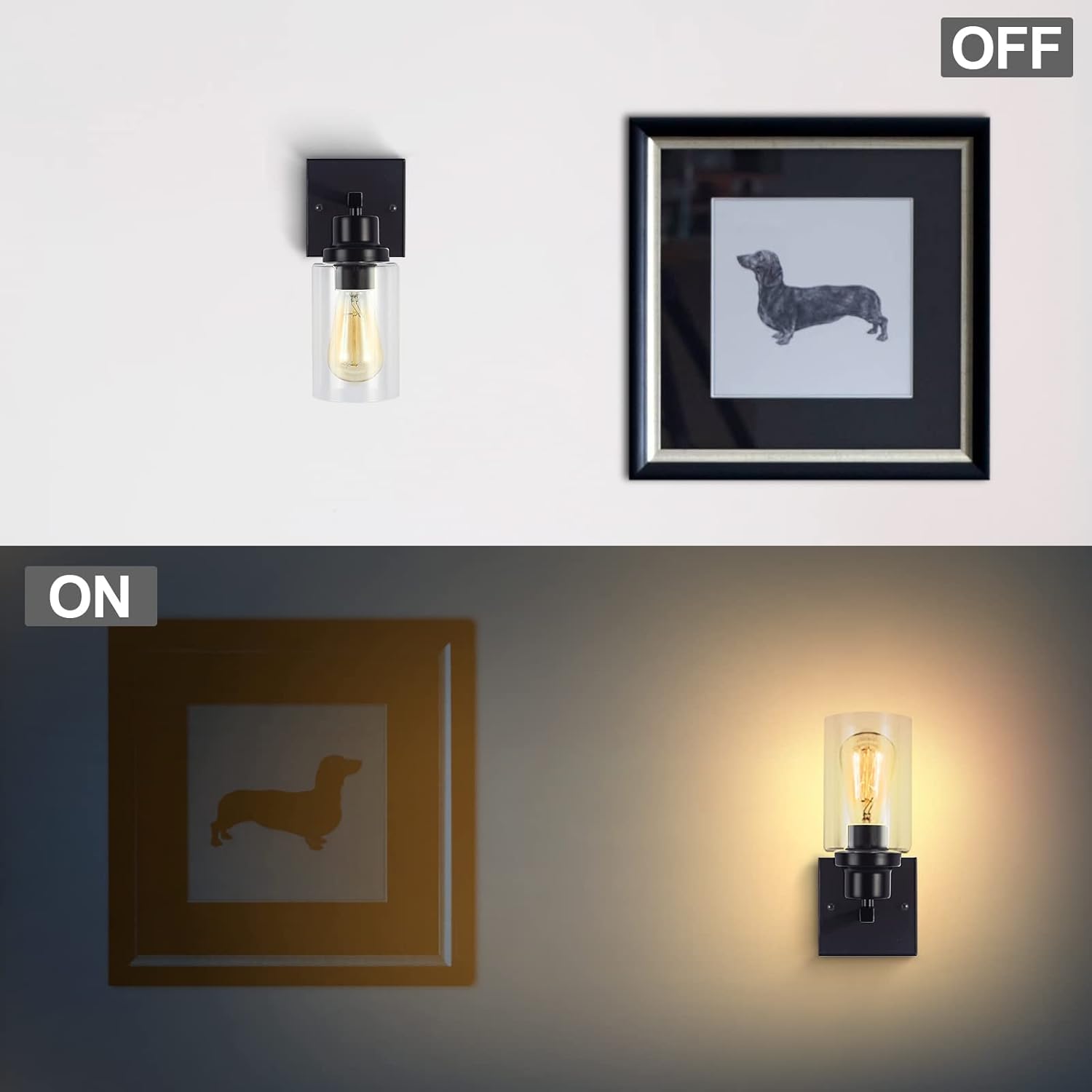 1-Lights Bathroom Vanity Light Fixture Black Wall Sconces Single Vanity Sconces with Metal Base and Glass for Over Mirror Cabinet Hallway