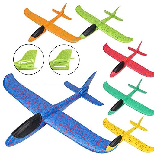 BooTaa 6 Pack Airplane Toys, 19" Large Throwing Foam Plane, 2 Flight Mode Glider Airplane, Flying Toy for Kids, Gifts for 3 4 5 6 7 8 9 10 Year Old Boy, Outdoor Sport Toys Birthday Party Favors