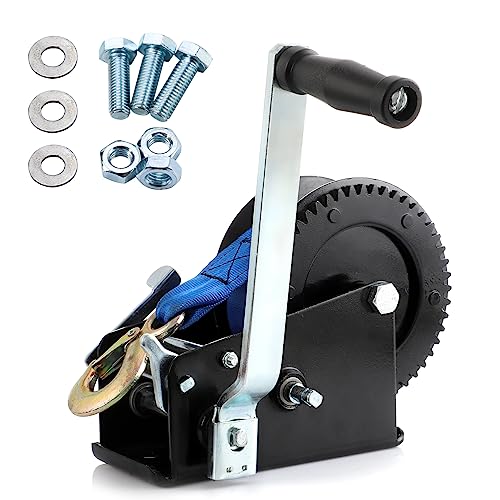 Pindex Cabrestante Manual con Freno de Hasta 1587kg, Cabrestante con mango Rápido, 4:1,8:1, Cabrestante para Remolques de Barco, Cabrestantes de Mano para Auto Caravanas,Azul