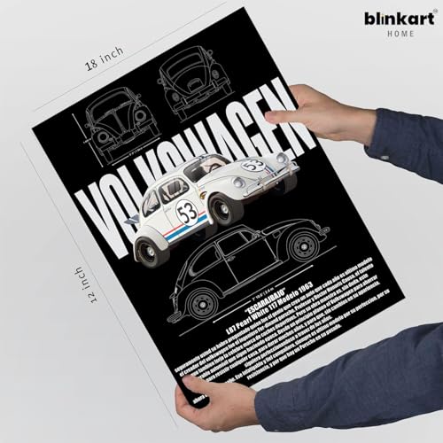 Image of BLINKART Volkswagen Logo CarFramed Posters Gift Items Boys Room Wall Decoration Bedroom Office Studio Synthetic Wood Frame & Acrylic Glass Ready to Hang - 18x12 Inch, (A4 Size) - CAR-324