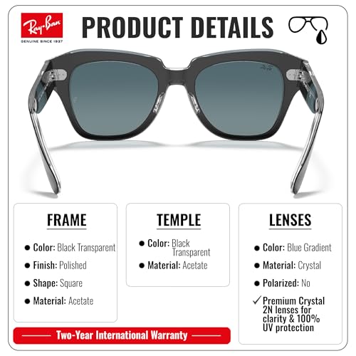 Image of Ray-Ban RB2186 STATE STREET Square Shaped Sunglasses for Women with Official RAYBAN Eyewear Kit