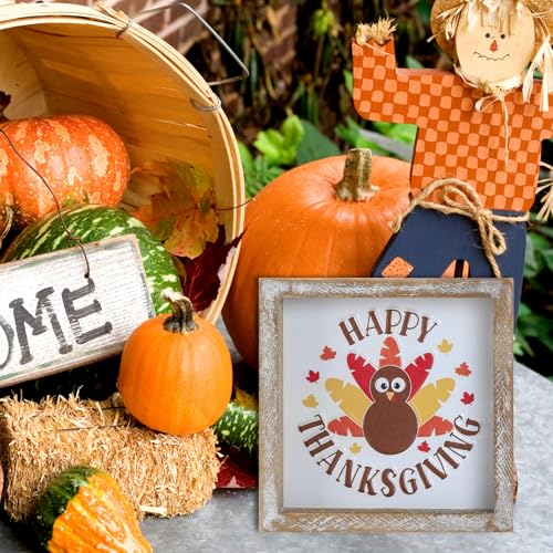 Image of Embossed Happy Thanksgiving Sign, Thanksgiving Decorations for Table Cubicle Desk Mantel Fireplace, Vintage Autumn Decor Indoor Wooden Turkey Sign