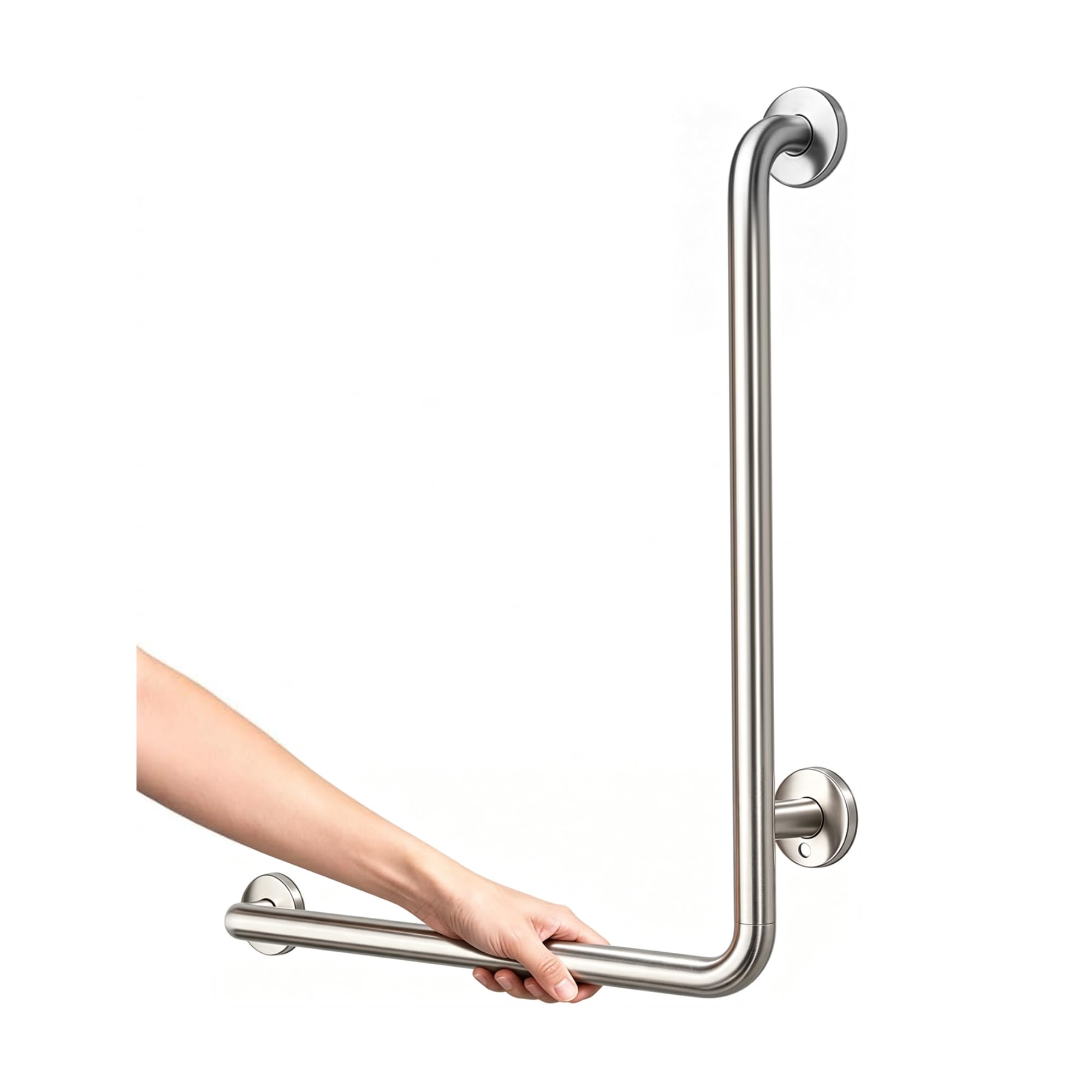 Haltegriff Dusche für Senioren, L-Form 70x50cm, Edelstahl WC-Griff | Duschgriffe bis 300kg Belastbar, Wandmontage, Haltegriffe für Behinderte, Badewanne und Badezimmer