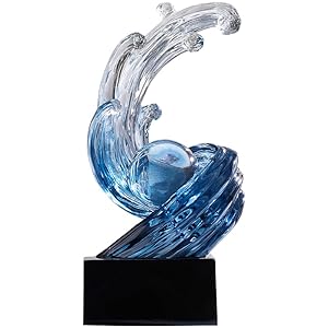 Modern Abstract Decorative Wave Statue, Blue Abstract Art Home Decor,Crystal Ball Art Wave Resin Sculpture, Office Desk Stand, Dining Table Center Decorative Aesthetics(B,Navy-Blue)