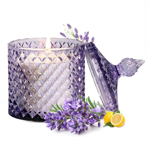 Lavender Lemon Scented Candles, Gifts for Women Men, Large Jar Candle for Home Scented, Aromatherapy Candle, Natural Soy Wax Scented Candle for Relaxing & Calming, Fresh Spring Scent