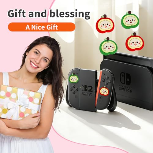 Image of PERFECTSIGHT Cute Apple Switch 2 Joycon Thumb Grips Caps, 4 PCS Switch2 Kawaii 3D Silicone Analog Thumbstick Button Cover for NS Switch 2 Joystick Caps