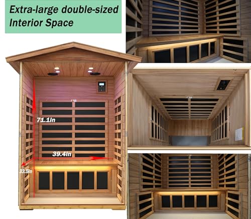 Image of LTCCDSS Ultra-Low EMF Outdoor Sauna 2 Person, Mahogany Far Infrared Sauna for Home EMF Average 0.5 mG, Withstand Outdoor Temp -10℉-149℉ Chromotherapy, Bluetooth Speaker