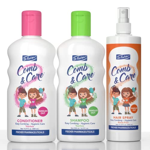 Dr. Fischer Comb & Care Kids Shampoo, Conditioner, Hair Spray Set - Tearless, Tangle-Free Kids Shampoo And Conditioner - Toddler Shampoo And Conditioner, Kids Hair Detangler Spray - Hair Care For Kids #TOP1