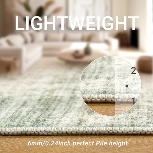 zesthome 5x7 Area Rugs, Modern Washable Rug, Non-Slip Rugs for Living Room, Stain Resistant Abstract Rugs, Ultra-Thin Indoor Area Rug 5x7, Home Decor Green Rug