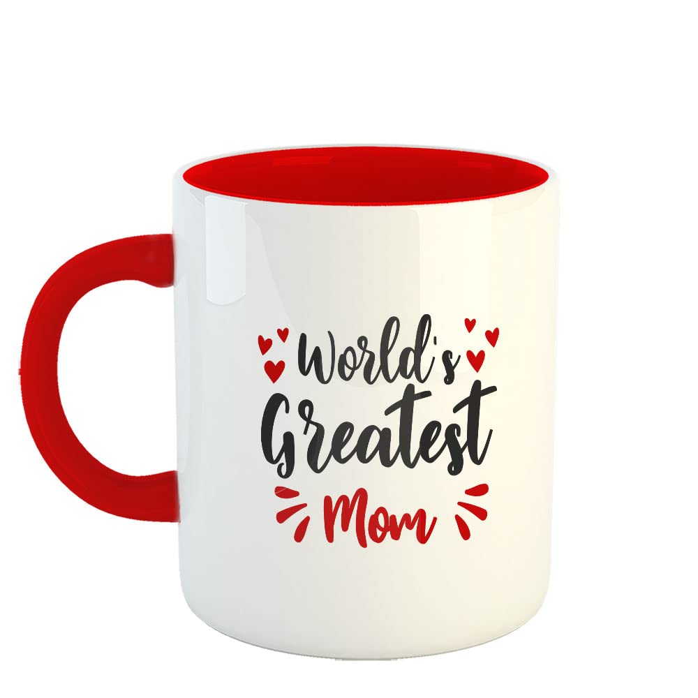 Happu - Printed Ceramic Coffee Mug, Mothers Day Gift for Mother, Worlds Greatest Mom, 325 ML(11Oz), 3543-RD