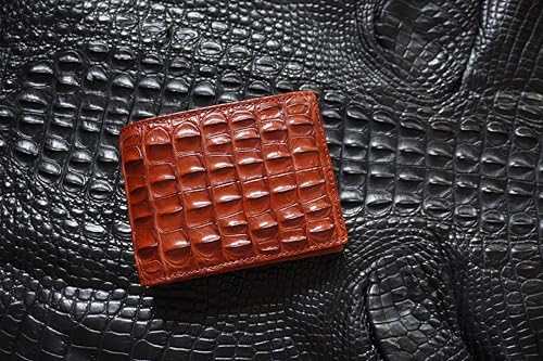 Double Side Mens Alligator Leather Skin Crocodile Bifold Handmade Wallet (Cognac-Mid Horn)3
