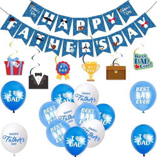 Fathers Day Decorations Fathers Day Banner & Balloons Spiral Decoration Happy Fathers Day Decor Kit Blue Letter Print