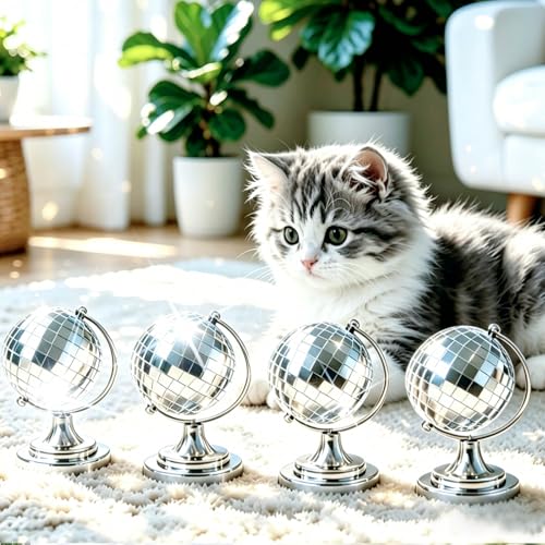 Mini boules disco avec support (lot de 4) sculpture rétro pour bureau