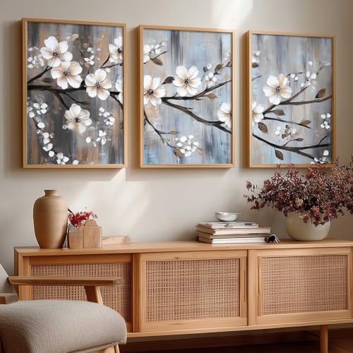 Image of kotart Abstract Floral Art Framed Painting | Big Aesthetic Flowers Vastu Framed Paintings for Living Room Bedroom Wall Decor Set Of 3 (35x37 Inch)