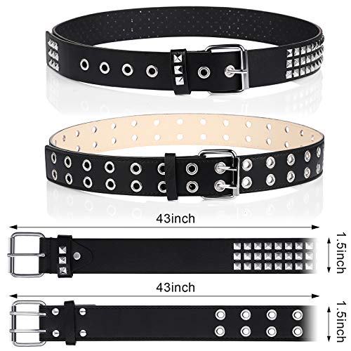 Syhood 2 Pcs Double Grommet Belt PU Leather Punk Rock Rivet Belt for Women Men Jeans Dresses2