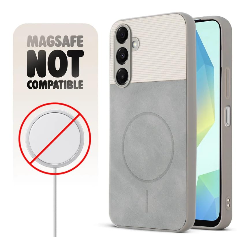 Image of Bintage CASE Mac Safe Design Hard Light Weight Back Case | Soft Border Camera Protect | Dual PU Leather Finish Back Cover Compatible for Samsung Galaxy A16 5G - White & Grey