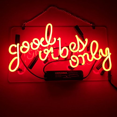 LiQi ' Good Vibes ONLY' Real Glass Handmade Neon Wall Signs for Room