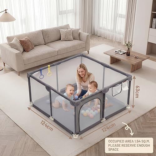 Image of Kidirect Baby Playpen, Play Pens for Babies and Toddlers, Baby Fence Small Play Pens for Indoor & Outdoor with Breathable Mesh Safety Gate Play Yard(Grey,47 inchx47 inch)